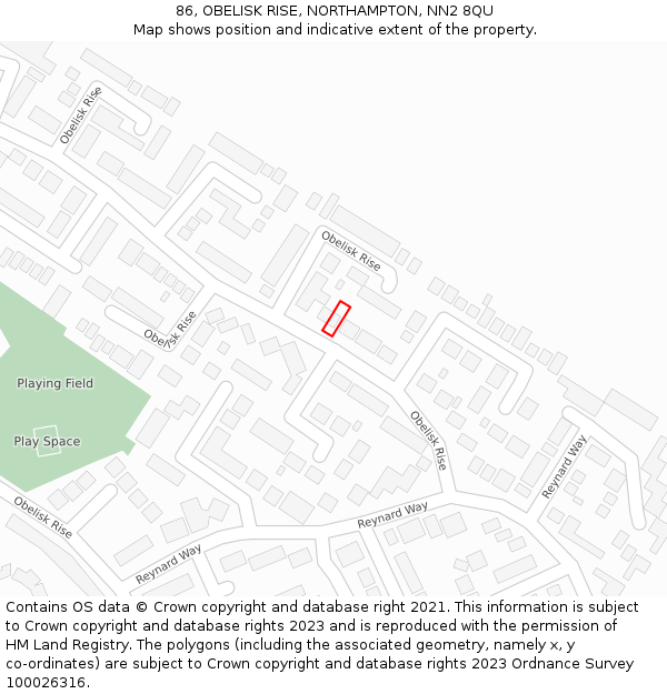 86, OBELISK RISE, NORTHAMPTON, NN2 8QU: Location map and indicative extent of plot