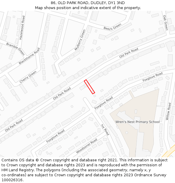 86, OLD PARK ROAD, DUDLEY, DY1 3ND: Location map and indicative extent of plot