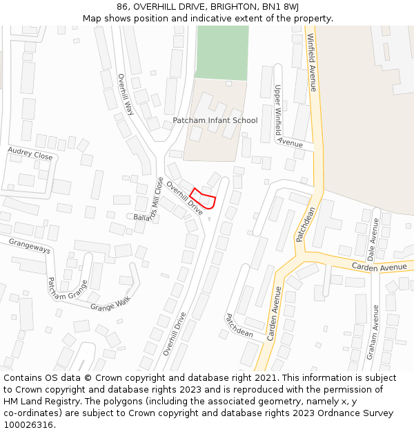 86, OVERHILL DRIVE, BRIGHTON, BN1 8WJ: Location map and indicative extent of plot