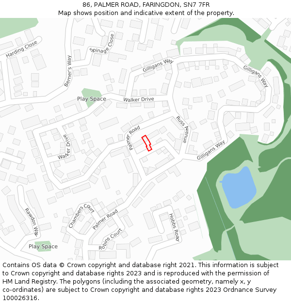 86, PALMER ROAD, FARINGDON, SN7 7FR: Location map and indicative extent of plot