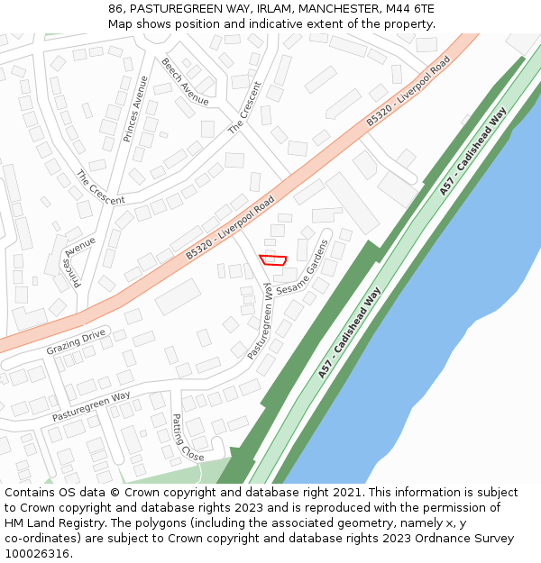 86, PASTUREGREEN WAY, IRLAM, MANCHESTER, M44 6TE: Location map and indicative extent of plot