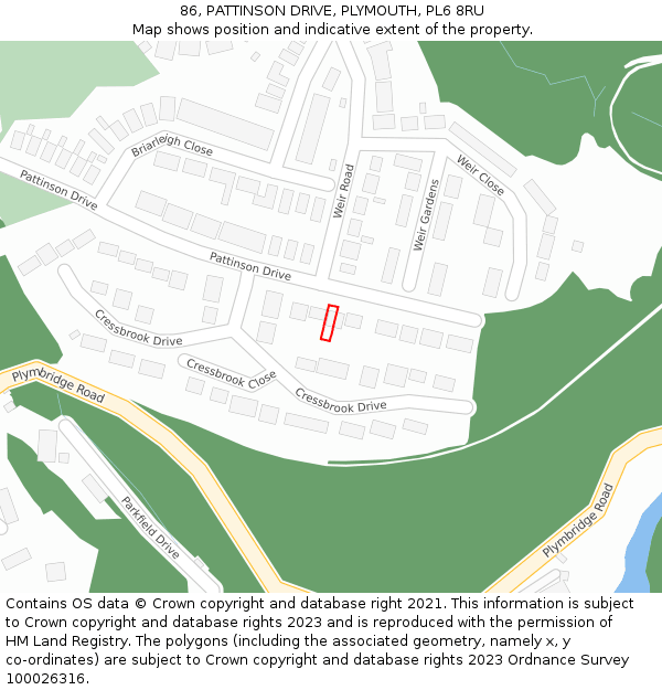 86, PATTINSON DRIVE, PLYMOUTH, PL6 8RU: Location map and indicative extent of plot