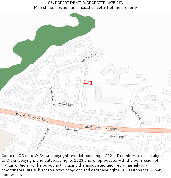 86, POPERT DRIVE, WORCESTER, WR5 1SY: Location map and indicative extent of plot