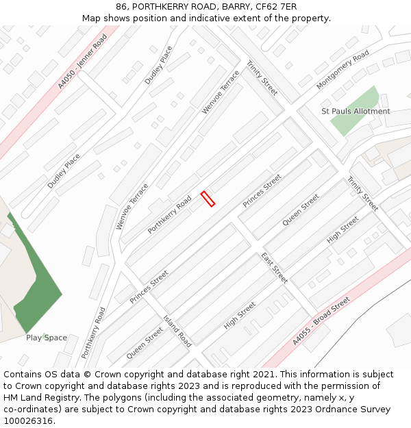 86, PORTHKERRY ROAD, BARRY, CF62 7ER: Location map and indicative extent of plot