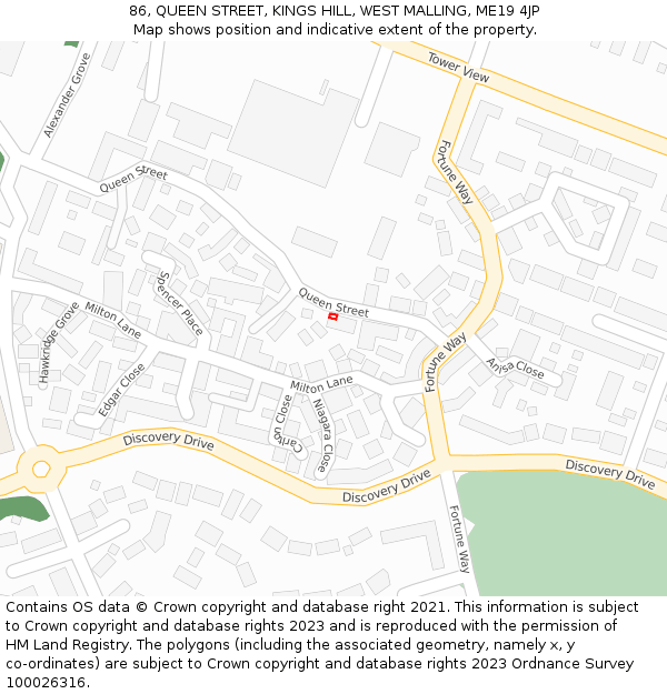 86, QUEEN STREET, KINGS HILL, WEST MALLING, ME19 4JP: Location map and indicative extent of plot