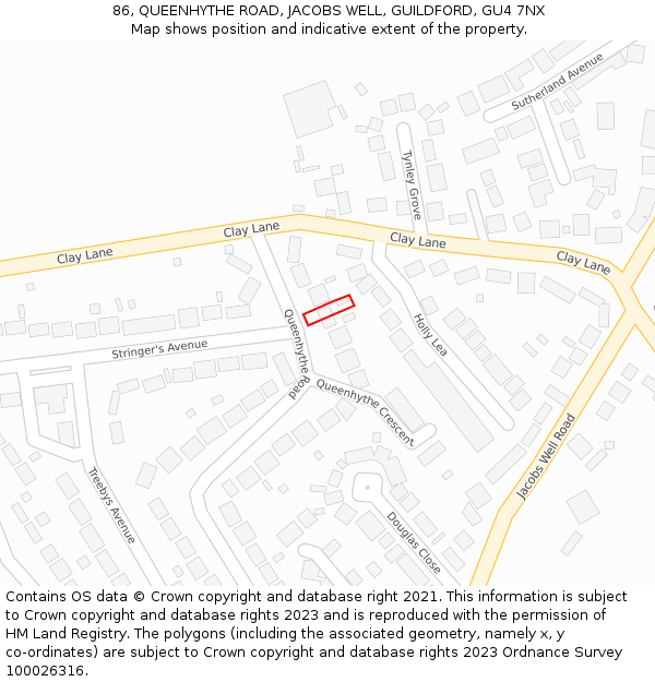 86, QUEENHYTHE ROAD, JACOBS WELL, GUILDFORD, GU4 7NX: Location map and indicative extent of plot