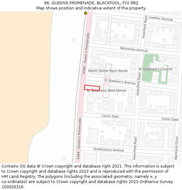 86, QUEENS PROMENADE, BLACKPOOL, FY2 9RQ: Location map and indicative extent of plot