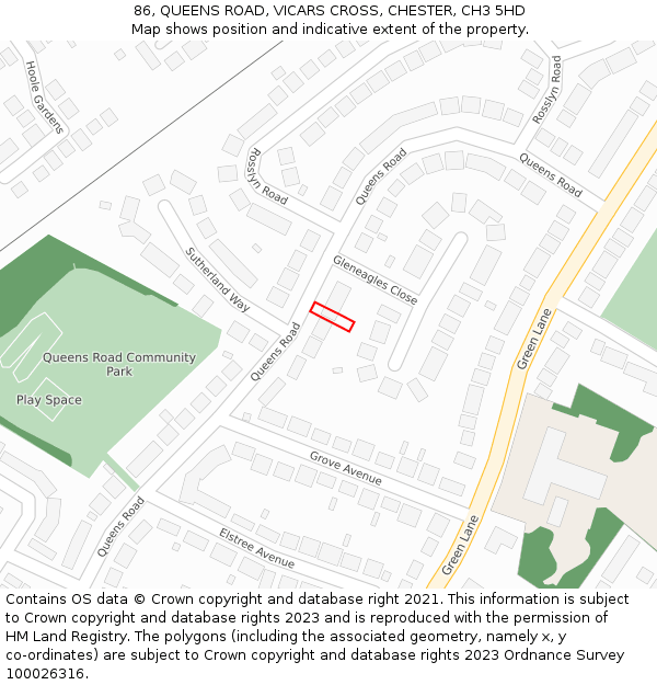 86, QUEENS ROAD, VICARS CROSS, CHESTER, CH3 5HD: Location map and indicative extent of plot