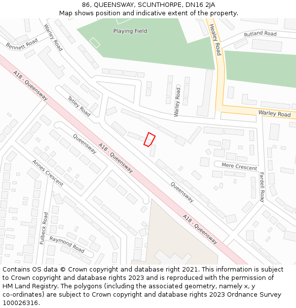 86, QUEENSWAY, SCUNTHORPE, DN16 2JA: Location map and indicative extent of plot