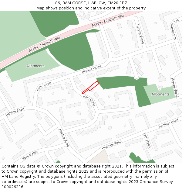 86, RAM GORSE, HARLOW, CM20 1PZ: Location map and indicative extent of plot