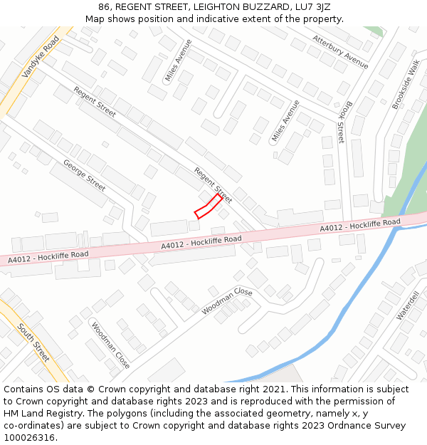 86, REGENT STREET, LEIGHTON BUZZARD, LU7 3JZ: Location map and indicative extent of plot