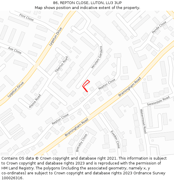 86, REPTON CLOSE, LUTON, LU3 3UP: Location map and indicative extent of plot