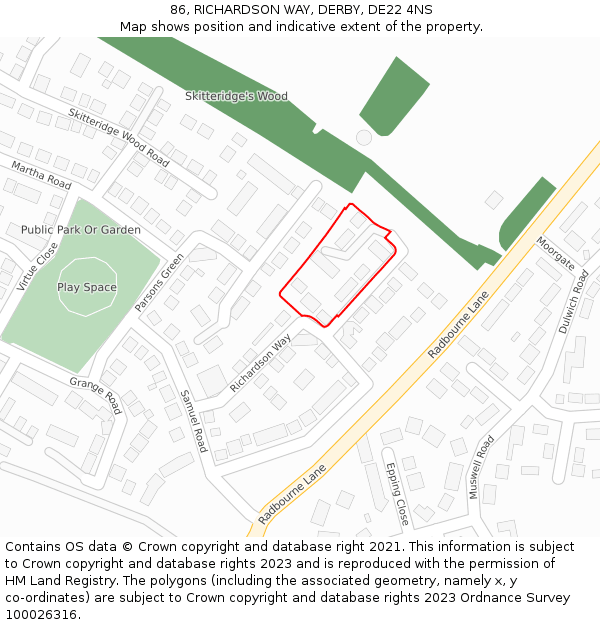 86, RICHARDSON WAY, DERBY, DE22 4NS: Location map and indicative extent of plot