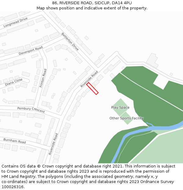 86, RIVERSIDE ROAD, SIDCUP, DA14 4PU: Location map and indicative extent of plot