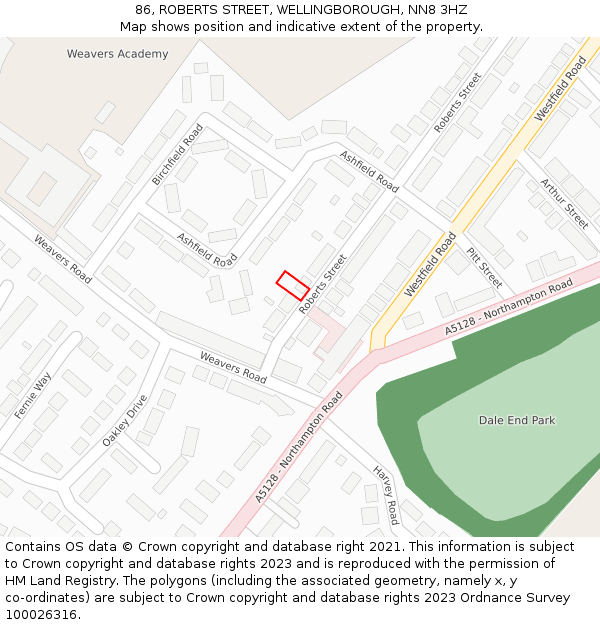 86, ROBERTS STREET, WELLINGBOROUGH, NN8 3HZ: Location map and indicative extent of plot