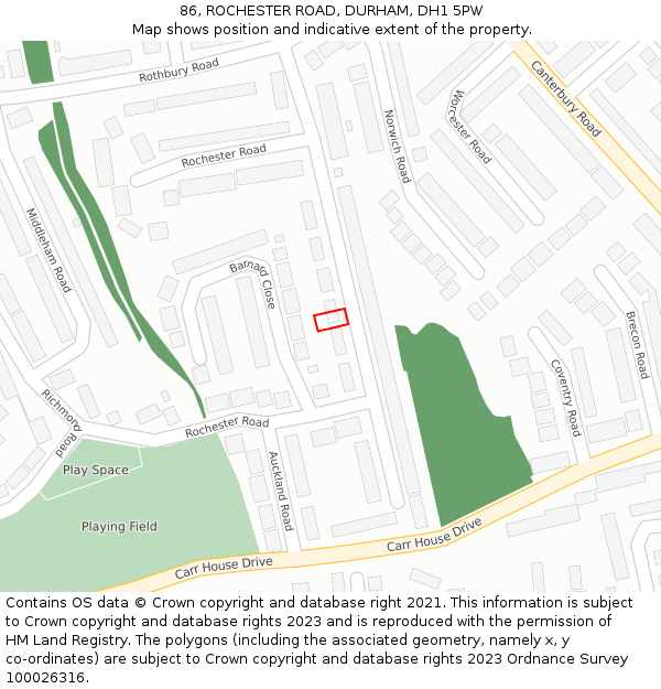 86, ROCHESTER ROAD, DURHAM, DH1 5PW: Location map and indicative extent of plot