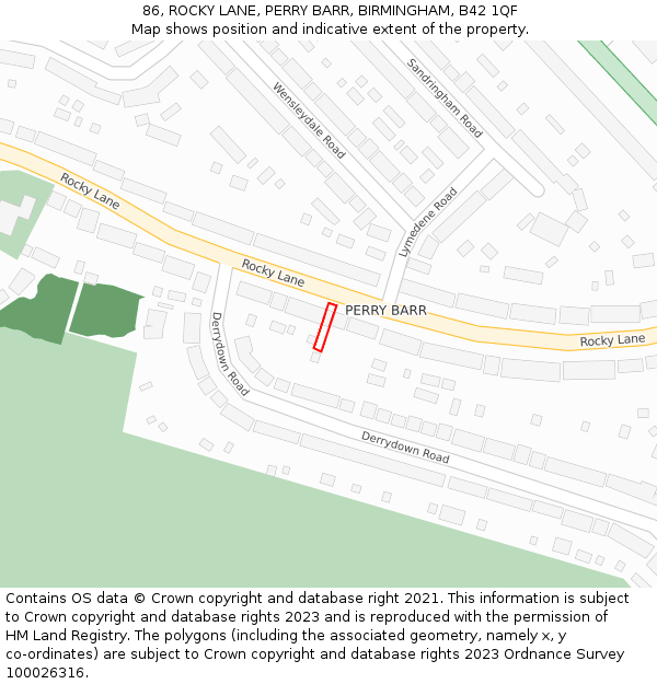 86, ROCKY LANE, PERRY BARR, BIRMINGHAM, B42 1QF: Location map and indicative extent of plot