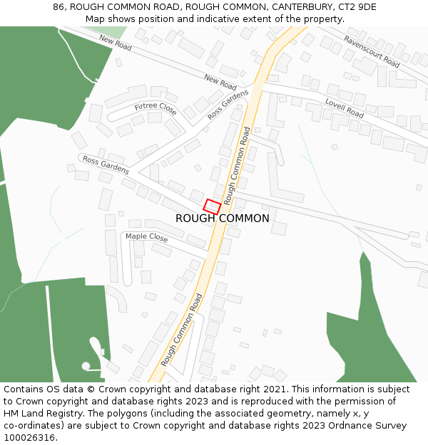 86, ROUGH COMMON ROAD, ROUGH COMMON, CANTERBURY, CT2 9DE: Location map and indicative extent of plot