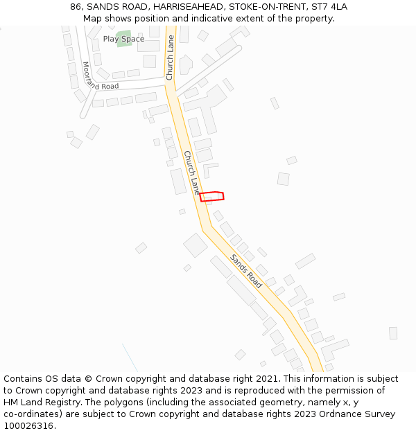 86, SANDS ROAD, HARRISEAHEAD, STOKE-ON-TRENT, ST7 4LA: Location map and indicative extent of plot