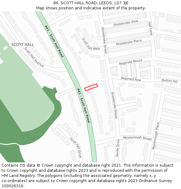 86, SCOTT HALL ROAD, LEEDS, LS7 3JE: Location map and indicative extent of plot