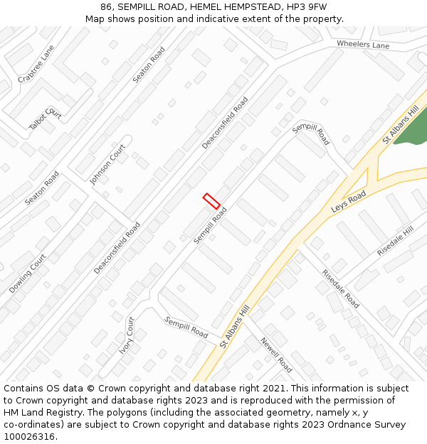 86, SEMPILL ROAD, HEMEL HEMPSTEAD, HP3 9FW: Location map and indicative extent of plot