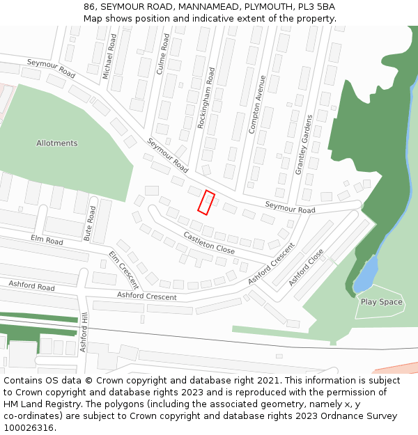 86, SEYMOUR ROAD, MANNAMEAD, PLYMOUTH, PL3 5BA: Location map and indicative extent of plot