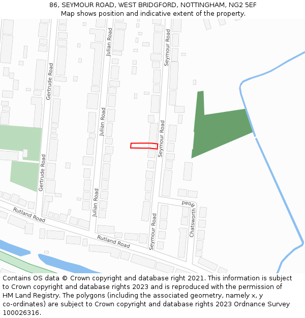 86, SEYMOUR ROAD, WEST BRIDGFORD, NOTTINGHAM, NG2 5EF: Location map and indicative extent of plot