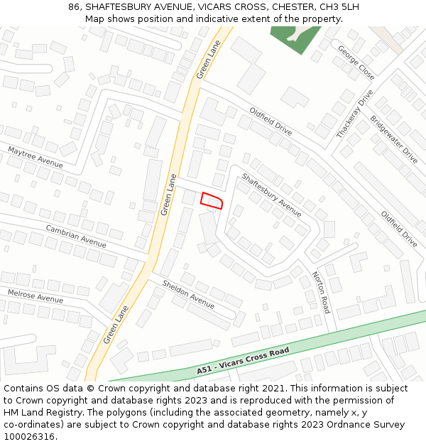 86, SHAFTESBURY AVENUE, VICARS CROSS, CHESTER, CH3 5LH: Location map and indicative extent of plot