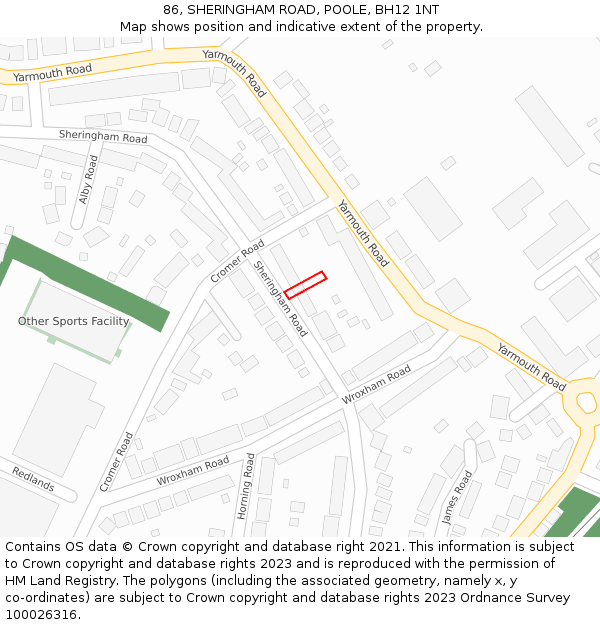 86, SHERINGHAM ROAD, POOLE, BH12 1NT: Location map and indicative extent of plot