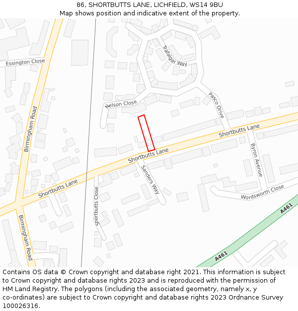 86, SHORTBUTTS LANE, LICHFIELD, WS14 9BU: Location map and indicative extent of plot