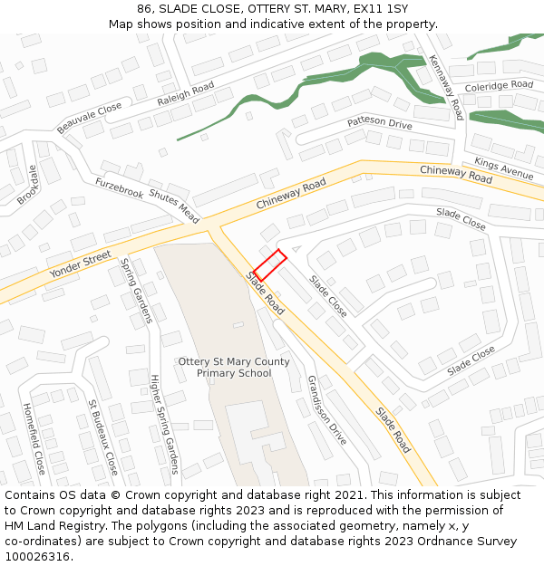 86, SLADE CLOSE, OTTERY ST. MARY, EX11 1SY: Location map and indicative extent of plot