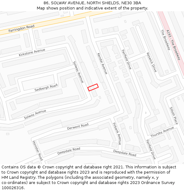 86, SOLWAY AVENUE, NORTH SHIELDS, NE30 3BA: Location map and indicative extent of plot