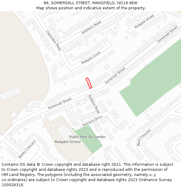 86, SOMERSALL STREET, MANSFIELD, NG19 6EW: Location map and indicative extent of plot