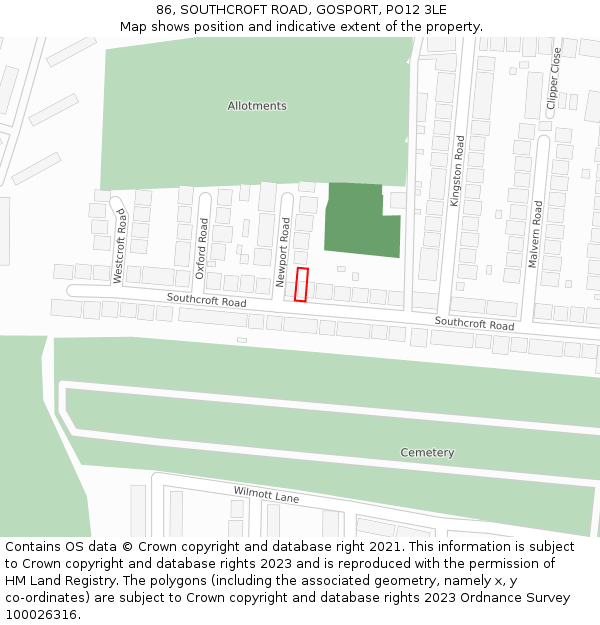 86, SOUTHCROFT ROAD, GOSPORT, PO12 3LE: Location map and indicative extent of plot