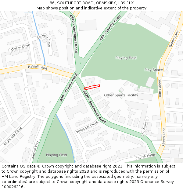 86, SOUTHPORT ROAD, ORMSKIRK, L39 1LX: Location map and indicative extent of plot