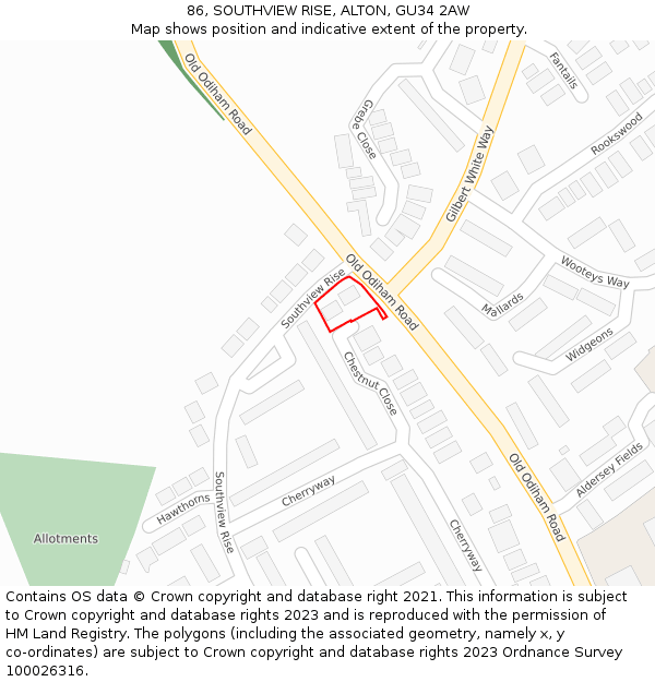 86, SOUTHVIEW RISE, ALTON, GU34 2AW: Location map and indicative extent of plot