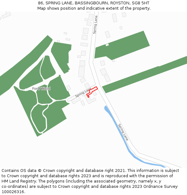 86, SPRING LANE, BASSINGBOURN, ROYSTON, SG8 5HT: Location map and indicative extent of plot