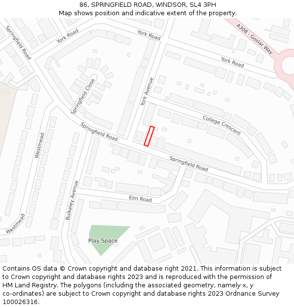86, SPRINGFIELD ROAD, WINDSOR, SL4 3PH: Location map and indicative extent of plot