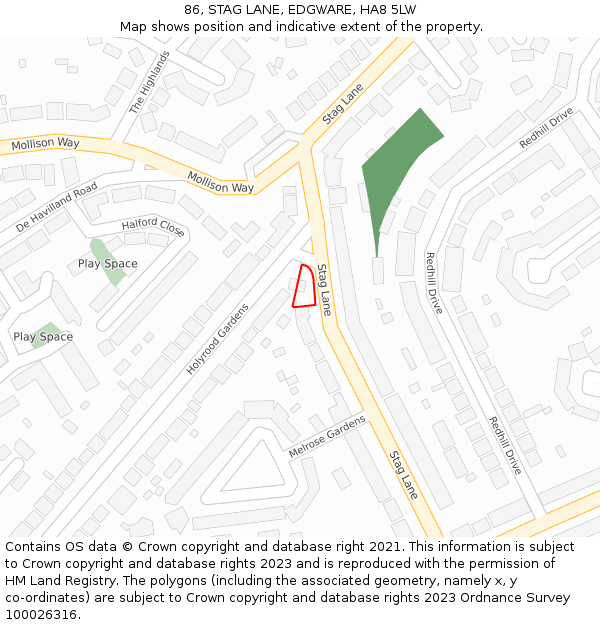 86, STAG LANE, EDGWARE, HA8 5LW: Location map and indicative extent of plot