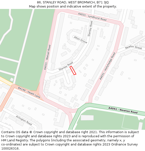 86, STANLEY ROAD, WEST BROMWICH, B71 3JQ: Location map and indicative extent of plot