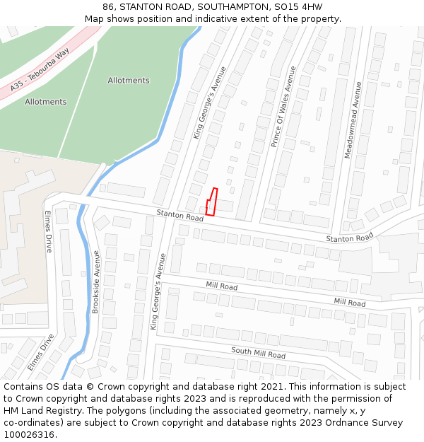 86, STANTON ROAD, SOUTHAMPTON, SO15 4HW: Location map and indicative extent of plot