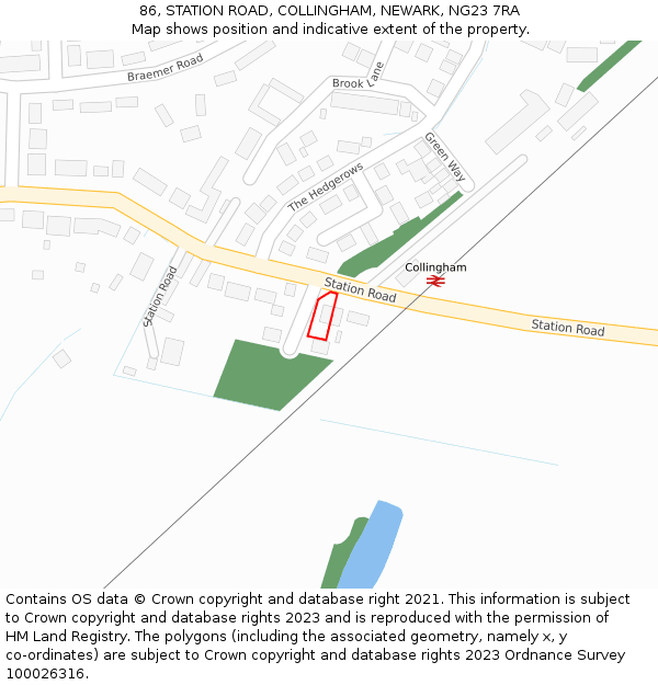 86, STATION ROAD, COLLINGHAM, NEWARK, NG23 7RA: Location map and indicative extent of plot