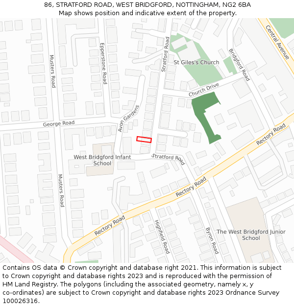 86, STRATFORD ROAD, WEST BRIDGFORD, NOTTINGHAM, NG2 6BA: Location map and indicative extent of plot