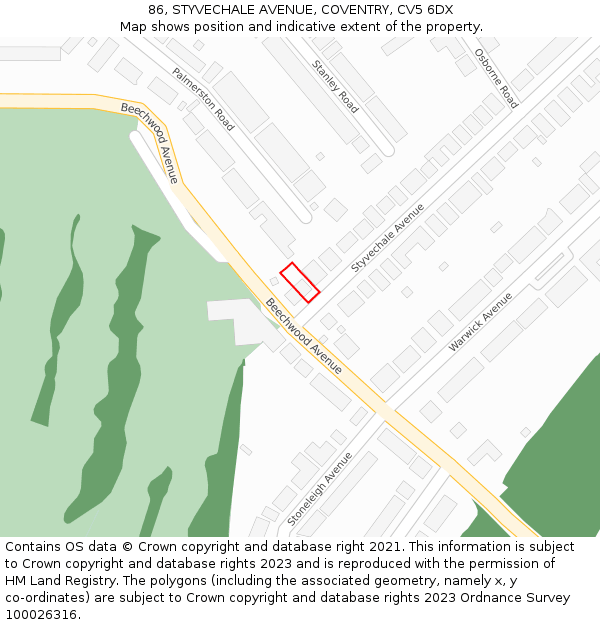 86, STYVECHALE AVENUE, COVENTRY, CV5 6DX: Location map and indicative extent of plot