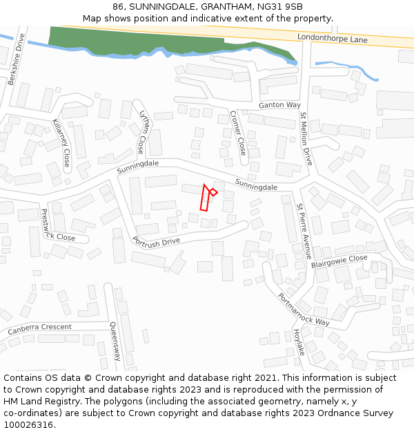 86, SUNNINGDALE, GRANTHAM, NG31 9SB: Location map and indicative extent of plot