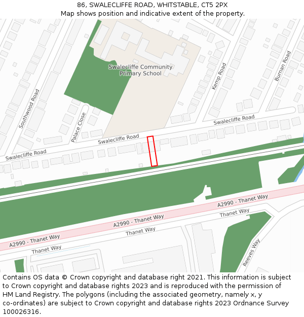 86, SWALECLIFFE ROAD, WHITSTABLE, CT5 2PX: Location map and indicative extent of plot