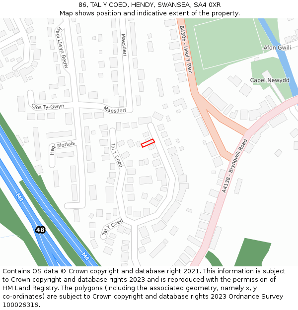 86, TAL Y COED, HENDY, SWANSEA, SA4 0XR: Location map and indicative extent of plot