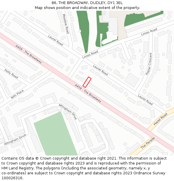 86, THE BROADWAY, DUDLEY, DY1 3EL: Location map and indicative extent of plot