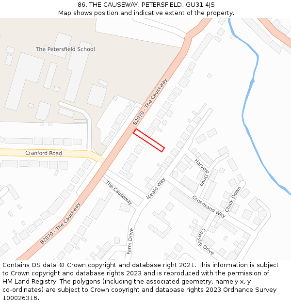 86, THE CAUSEWAY, PETERSFIELD, GU31 4JS: Location map and indicative extent of plot