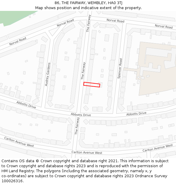 86, THE FAIRWAY, WEMBLEY, HA0 3TJ: Location map and indicative extent of plot